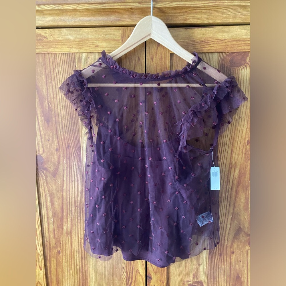 Old Navy Sheer Purple Ruffle Blouse